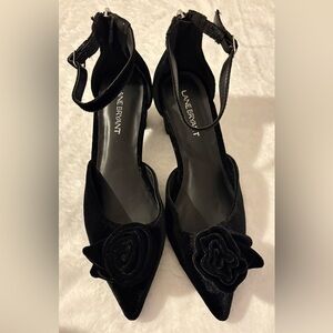 Lane Bryant Black Velvet Heels with Floral Accent